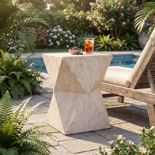 Christopher Knight Home Buncha 17.75" H Lightweight Concrete Outdoor Side Table, Patio End Table and Hourglass Design, MGO Outdoor Coffee Table, No Assembly Garden Plant Stand Indoor, Beige + Yellow - color: Beige + Yellow