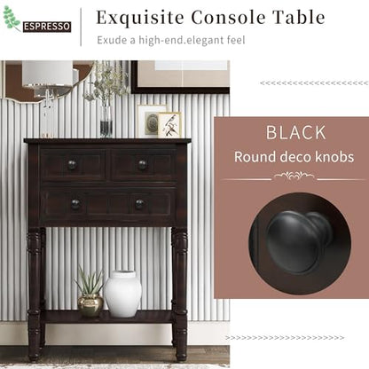 24'' Entryway Table, Small Console Table with Storage Drawers and Shelf, Hallway Table for Entryway Hallway Foyer, Farmhouse Solid Wood Frame (Espresso) - color: Espresso