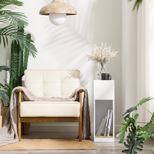 SoBuy Narrow Nightstand with Drawer and Open Shelf – Slim Small Bedside Table for Tight Spaces, Compact Skinny White Nightstand for Bedroom or Dorm, Wooden Side Table, White FBT171-WN