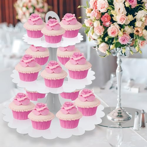 3-Tier White Cupcake Stand 2-Pack, Premium Dessert Display Tower, Heart Handle Design, Easy 60-Second Assembly, Wedding Birthday Baby Shower Party Decoration - color: White 2 Pack