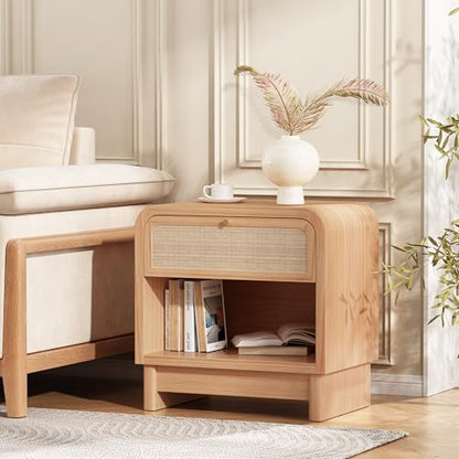 Christopher Knight Home Louisa Modern Nightstand with Open Shelf & Drawer, Wooden Small Night Stand, Bedside Table/End Table for Bedroom/Living Room, Storage Cabinet with Curved Design, Natural