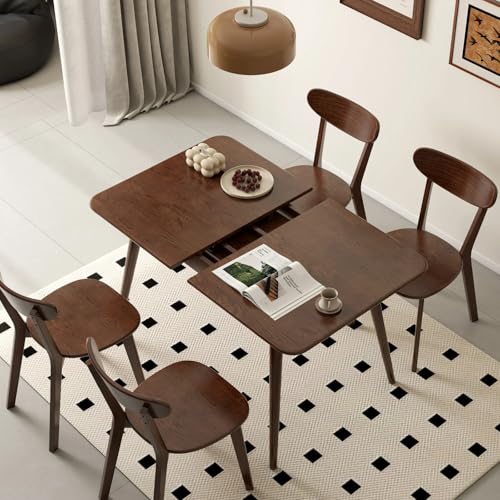 39’’-55’’ 100% Oak Extendable Dining Table, Solid Wood Folding Kitchen Table, Mid Century Modern Dinner Table for Kitchen, Apartment, Living Room (39''-55'' Walnut) - color: Walnut, size: 39''-55''