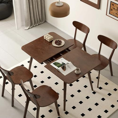 39’’-55’’ 100% Oak Extendable Dining Table, Solid Wood Folding Kitchen Table, Mid Century Modern Dinner Table for Kitchen, Apartment, Living Room (39''-55'' Walnut) - color: Walnut, size: 39''-55''