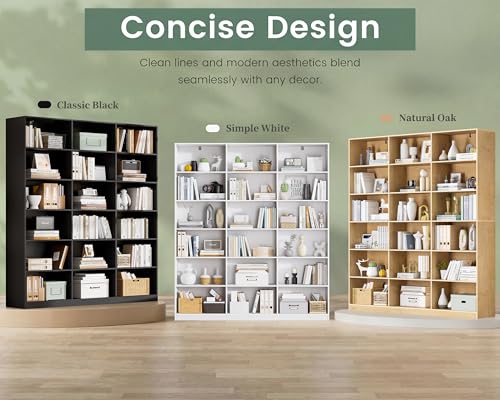 Triple Wide Bookshelf, 6 Tier Large Bookshelf, Natural Bookcase with 18 Open Display Shelves, 71.6'' Tall Book Case and Book Shelves for Living Room, Home Office, Library - color: Natural, size: Wide 59.1 Inch-1pc
