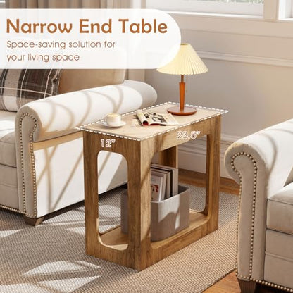 GOFLAME Narrow End Table Set of 2, Farmhouse Wood Sofa Side Table 2-Tier with Storage Shelf, Arched Rustic Small Accent Tables, Rectangular Compact Night Stand for Living Room, Bedroom, Oak - color: Oak