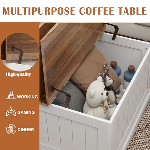31.5" Farmhouse Coffee Table, Flip Top Coffee Square Table with Storage Compartment, Wooden Rustic Cocktail Table for Living Room, Bedroom, Apartment, Studio, White - color: White