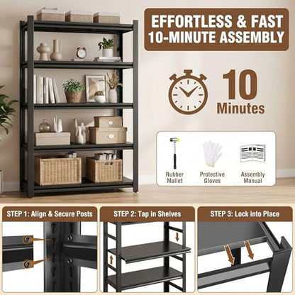 3 Tier Metal Bookshelf, Adjustable Tall Bookcase, Heavy Duty 1800 LBS Modern Deep Book Shelf, Bolt-Free Storage Shelves for Living Room, Home Office, Garage, 35.4" Wx 11.8" Dx 31.5" H - size: 3Tier-35.4"Wx 11.8"Dx 31.5"H
