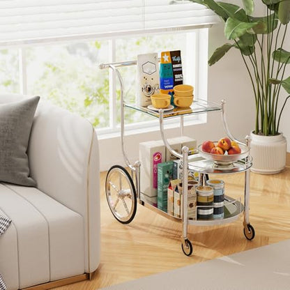 Tangkula Bar Cart, 3-Tier Rolling Home Bar Serving Cart with Mirrored Shelves & 4 Wheels, Mobile Beverage & Wine Cart for Kitchen, Dining Room, Living Room (Silver) - color: Silver