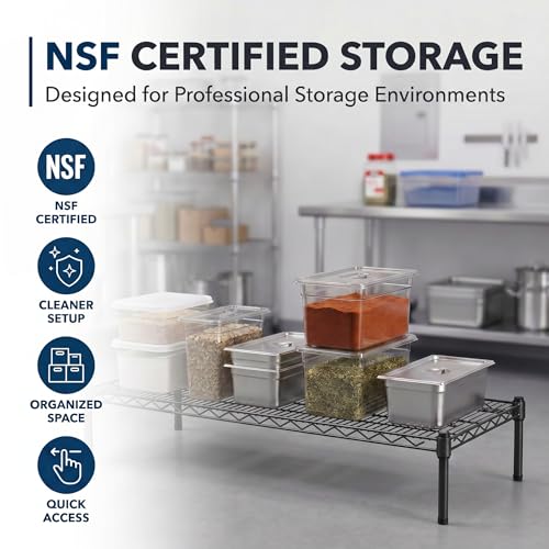 Black Epoxy Wire Storage Shelf, Dunnage Rack, Commercial 1 Tier Small Shelf, 21" x 72" x 14", Heavy-Duty Metal, 600 lbs Capacity - color: Black, size: 21"D x 72"W x 14"H