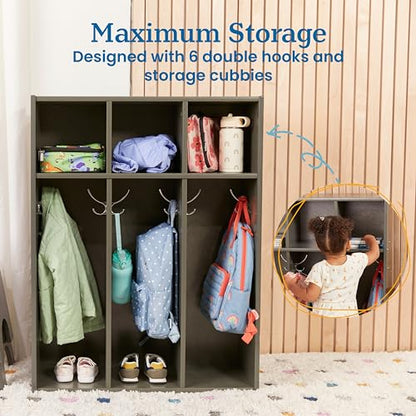 ECR4Kids Streamline 3-Section Toddler Coat Locker with Cubby Storage, Kids Furniture, Grey Wash - color: Grey Wash
