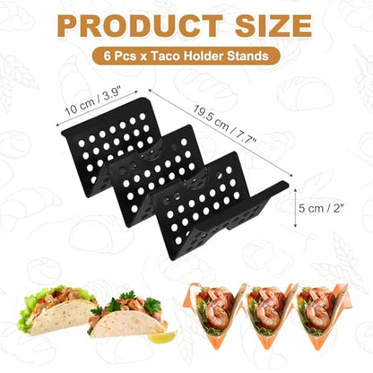 uxcell 6 Pcs Taco Holder Stands, Plastics Hollow Holder Can Hold 3 Soft/Hard Taco Street Tray Plates for Party Supplies Dishwasher and Microwave Safe, Black - color: Black