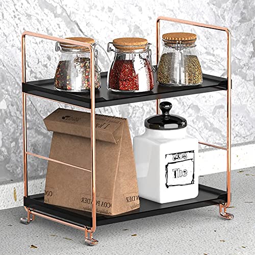 2-Tier Bathroom Countertop Organizer, Vanity Tray Cosmetic & Makeup Storage, Kitchen Spice Rack Standing Shelf, Corner Storage Shelf, Rose Gold&Black - color: Rose Gold