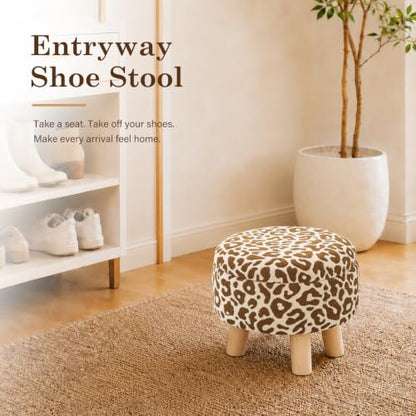 Wimarsbon Storage Ottoman, Modern Round Footrest with Soft Padded Seat, Pattern Velvet Footstool with Wood Legs, Accent Small Table or Plant Stand for Hallway, Living Room (Khaki) - color: Khaki