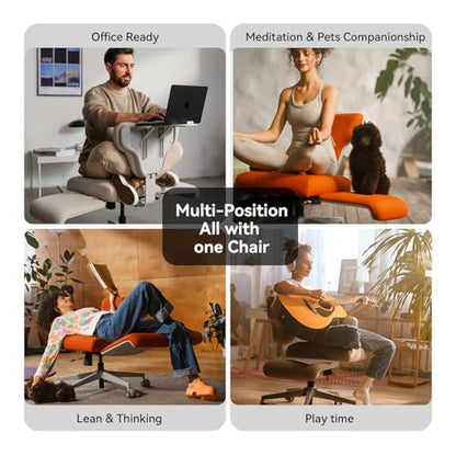 Newtral Freedom-X Criss Cross Chair with Wheels & Amrests- Cross Legged Office Chair with Laptop Tray, Multi-Position Recliner Chair, Adjustable Ergonomic Chair, Relax, Work from Home