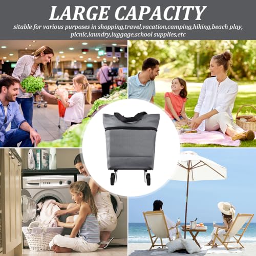 JIANWEI Collapsible Shopping Cart with 360° Swivel Wheels, Portable Folding Trolle-y Grocery Bag, Reusable Foldable Tote Grocery Cart Large Capacity Used for Travel and Home (Grey)
