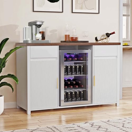 GDLF Large Coffee Bar Cabinet with Fridge Space, Mini Fridge Cabinet with Wine Storage, Buffet Sideboard Table for Home, Fluted Modern Design,53.2" L，White - color: White, size: 53.2"