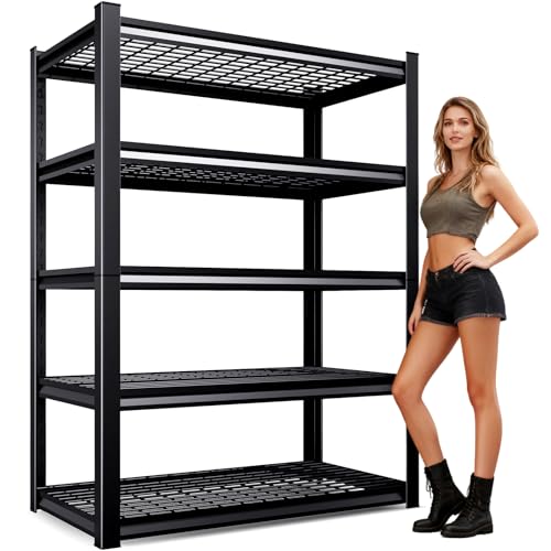 71" H Garage Shelving 5-Tier Heavy Duty Storage Shelves, Tool-Free Adjustable Metal Shelf Unit, Utility Organizer Rack for Basement, Pantry, Kitchen, Warehouse, 15.7" Dx35.4 Wx71 H, Black - size: 5-Wire-15.7"Dx35.4"Wx71.2"H