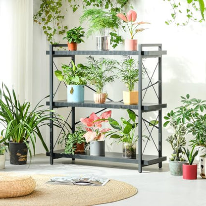 HCHQHS Bookshelf, 3-Tier Industrial Bookcase, Black Open Book Shelf, Freestanding Horizontal Bookshelves with Metal Frame - color: Ebony Black, size: 3-Tier (35.8"W x 35.8"H)