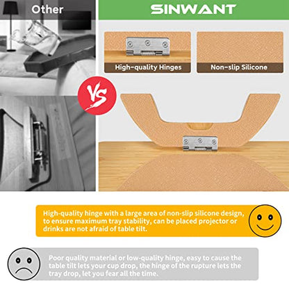 SINWANT Couch Arm Tray Table, Large Space 15.75"x 11.8" Bamboo Couch Armrest Table with 360° Rotating Phone Holder,Foldable Sofa Armrest Tray for Eating Snacks Drinks Remote Books - color: Large Natural