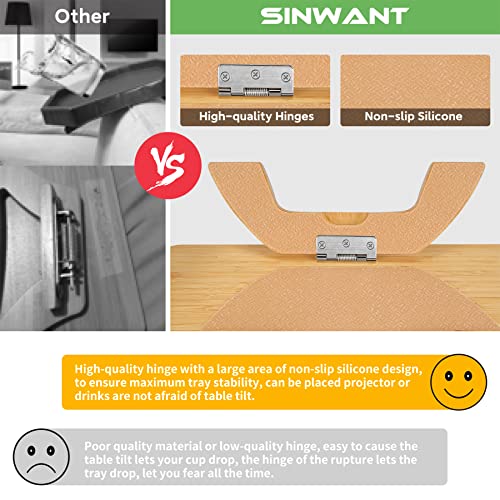 SINWANT Couch Arm Tray Table, Large Space 15.75"x 11.8" Bamboo Couch Armrest Table with 360° Rotating Phone Holder,Foldable Sofa Armrest Tray for Eating Snacks Drinks Remote Books - color: Large Natural