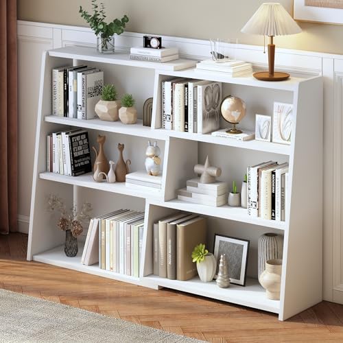 IOTXY Wooden Extendable Shelf Bookcase - 3-Tier Ladder Low Short Bookshelf for Small Space or Corner, White, L - color: White, size: Large