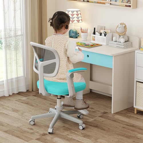 HONEY JOY Kids Desk Chair, Children Study Chair with Adjustable Height/Armrest/Footrest, Swivel Rolling Mesh Task Student Chair, Kids Computer Chair for Teens Girls Boys, Home, School, Office (Green) - color: Green