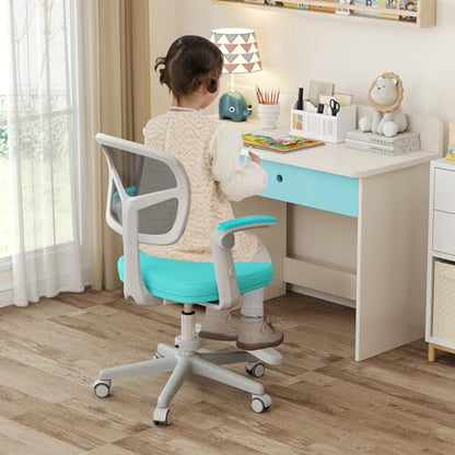 HONEY JOY Kids Desk Chair, Children Study Chair with Adjustable Height/Armrest/Footrest, Swivel Rolling Mesh Task Student Chair, Kids Computer Chair for Teens Girls Boys, Home, School, Office (Green) - color: Green