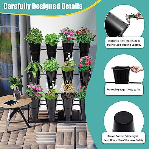 Flower Display Stand with 12 Black Round Buckets, 3 Layers Black Metal Plant Stand with Wheels, Moving Florist Bouquet Shelf for Fresh Flowers Shop Patio Garden Outdoor Flower Pop-Up Events