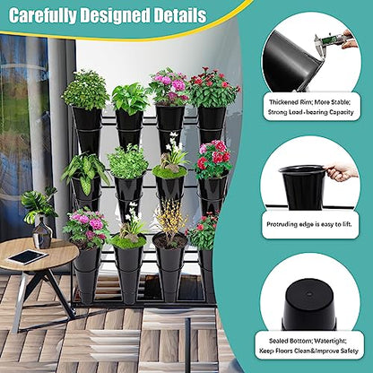 Flower Display Stand with 12 Black Round Buckets, 3 Layers Black Metal Plant Stand with Wheels, Moving Florist Bouquet Shelf for Fresh Flowers Shop Patio Garden Outdoor Flower Pop-Up Events