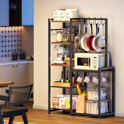 CHOEZON 5-Tier Pot Rack, Cookware Stand with Hooks, Pans Pots Organizer for Kitchen, Living Room, and Bedroom, Black TPR17BF