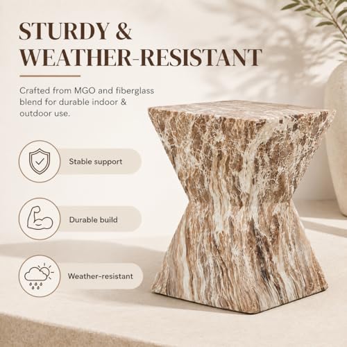 12.4" Concrete Side Table Outdoor, Modern Tree Stump Garden Stool,Faux Terrazzo Modern Small Squre Side Accent Table,Small Stone End Table for Balcony (Marble-12.4"-6) - color: Marble-12.4"-6