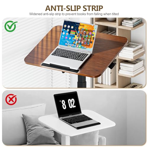 25 Inch Mobile Foldable Standing Desk for Home Office, Brown | 180 Tiltable Desktop, Height Adjustable, No Assembly Computer Workstation, Portable Rolling Laptop Table, Sit-Stand Desk - color: Brown