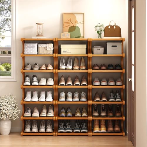 7-Tier Vertical Shoe Rack, Bamboo Free Standing Shoe Rack Shelf, Shoe Storage Stand, Entryway Shoe Tower, Vertical Shoe Organizer for Narrow Closet, Entryway, Hallway - color: Brown