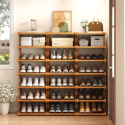 7-Tier Vertical Shoe Rack, Bamboo Free Standing Shoe Rack Shelf, Shoe Storage Stand, Entryway Shoe Tower, Vertical Shoe Organizer for Narrow Closet, Entryway, Hallway - color: Brown