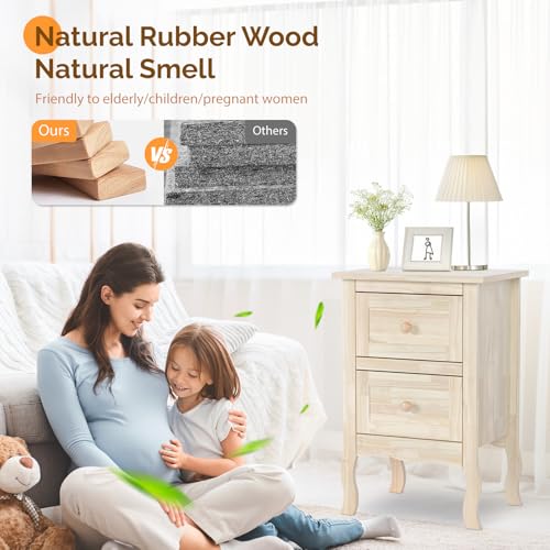 Bonnlo Solid Wood Nightstand Unfinished for Color DIY, Small Night Stand for Bedroom, Natural Wood Nightstand with Drawers, Light Wood Nightstand, Real Wooden Bed Side Table/End Table - color: Natural Wood