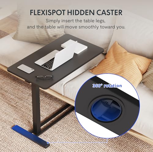 FLEXISPOT Adjustable C Table with Wheels, Mobile Snack Side End Table Sofa Couch Bedside Table Laptop Rolling Cart TV Tray Night Stand Small Space Side Table,(31.5" W x 17.7" D,Black) - color: Black, size: Large