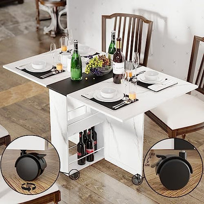 3imothrix Folding Dining Table, Dinner Table with Drawer and Storage and Shelves, Space Saving Dining Table with 6 Wheels, Kitchen Table for Small Spaces (Black) - color: Black