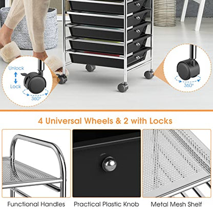 DREAMADE Rolling Cart with Storage Drawers, Utility Cart with Removable Plastic Drawers, Lockable Wheels, Art Cart for Classroom Organization Art Supplies Office Scrapbook (10 Drawers, Black) - color: Black, style: 10 Drawers