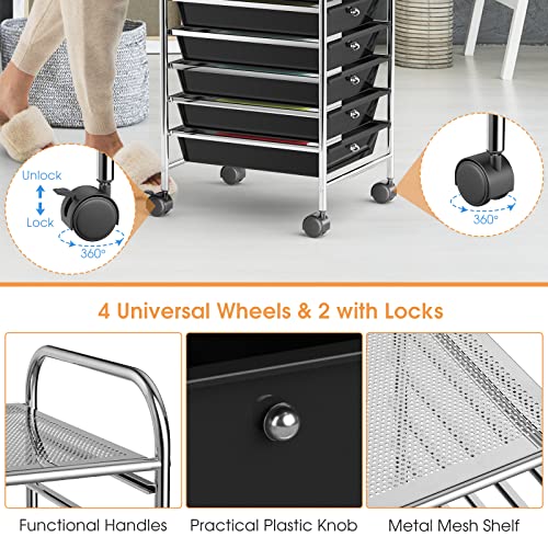DREAMADE Rolling Cart with Storage Drawers, Utility Cart with Removable Plastic Drawers, Lockable Wheels, Art Cart for Classroom Organization Art Supplies Office Scrapbook (10 Drawers, Black) - color: Black, style: 10 Drawers