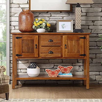 LKTART Solid Wood Farmhouse Console Table,Sofa Table with Storage Drawers and Shelves,Entryway Table for Entry Hallway Foyer Sofa Side Table,Easy Assembled (46.5" Brown) - color: Brown