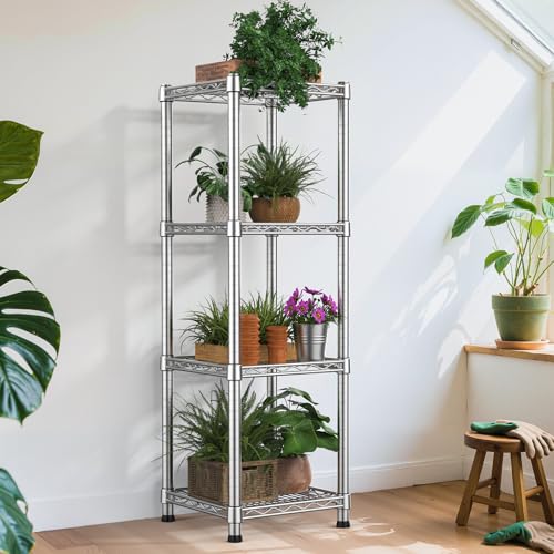 14" Metal Wire Shelving Unit Storage Shelves 4 Tier Adjustable Shelf Sturdy Steel Rack Standing Units Organizers organize for Laundry Bathroom Kitchen Closet Basement Garage Pantry Narrow Mesh Utility - size: 4-Tier-Silver[14"D x 14"W x 39.37"H]