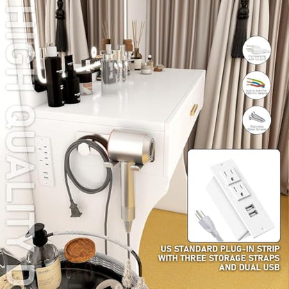 Vanity Desk, Makeup Vanity with LED Light Mirror, Small White Vanity with a Super Large Drawer and Power Outlet, 3 Color Lighting Modes Makeup Table for Bedroom, Dressing Room (White1) - color: White1
