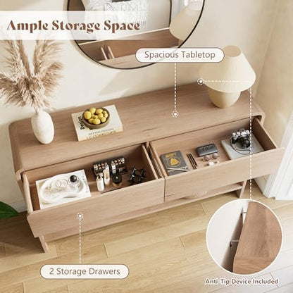 AMERLIFE 45" Modern Entryway Console Table with 2 Storage Drawers | Open Bottom Shelf, Wood Grain Finish, Rounded Edges, Long Sofa Table, Behind Couch, Hallway, Foyer, Living Room, Natural Oak - color: Natural Oak - Flat Panel, size: 45"
