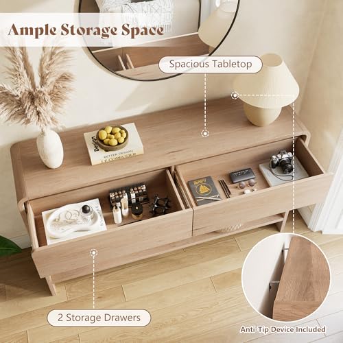AMERLIFE 55" Modern Entryway Console Table with 2 Storage Drawers | Open Bottom Shelf, Wood Grain Finish, Rounded Edges, Long Sofa Table, Behind Couch, Hallway, Foyer, Living Room, Natural Oak - color: Natural Oak - Flat Panel, size: 55"