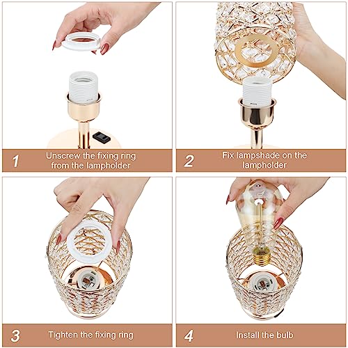 Hong-in Gold Lamps Set of 2, Dimmable Gold Lamps for Nightstand with USB-C+A & AC Charging Ports, 3-Way USB Crystal Lamp, Bedside Desk Light for Bedroom Living Room Home Office(Bulb Included) - color: Gold