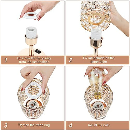 Hong-in Gold Lamps Set of 2, Dimmable Gold Lamps for Nightstand with USB-C+A & AC Charging Ports, 3-Way USB Crystal Lamp, Bedside Desk Light for Bedroom Living Room Home Office(Bulb Included) - color: Gold