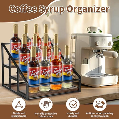 YQBRAO Coffee Syrup Rack Organizer, 3-Tier 12 Bottles Syrup Rack for Coffee Bar,Syrup Stand for Kitchen Coffee Station,Syrup Holder,Liquor Bottle Display Shelf - size: 3 Tier 12 Bottle Syrup Rack - 1 Pack