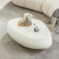 47" Modern Coffee Table Faux Stone Coffee Table Unique Rock Center Tables Round Edge Design Accent Tables for Living Room Office Apartment No Assembly,Fiberglass, Cream White - color: Fiberglass Oval-white