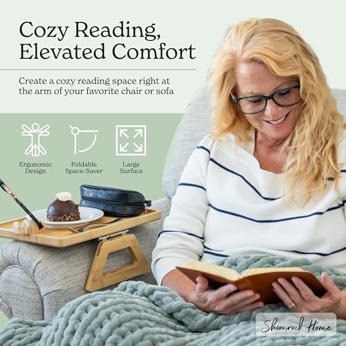 Shamrock Home Bamboo Couch Arm Table with Device Holder, Clip On Tray. for TV Dinners, Remotes, Drinks, Snacks and Small Spaces (Rectangular with Device Holder, Beige, Regular 13.75 x 9.5) - color: Beige, size: Regular 13.75 x 9.5", style: Bamboo Rectangu