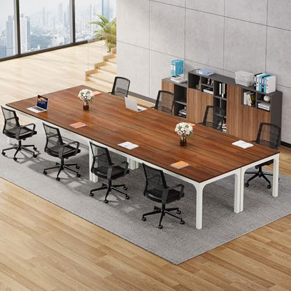 Tribesigns 6.5 FT Conference Room Table, 78.74" W x 27.56" D Large Office Conference Table, Modern Seminar Meeting Table Desk for Boardroom, Meeting Room (1, Brown and White) - color: Brown and White